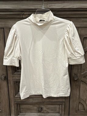 EUC Women’s ANN TAYLOR Off White/Ivory High Neck Puff Sleeve Blouse (Large)